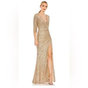 Mac Duggal Light Gold Ruched Sequin Trumpet Gown Size 14 $248